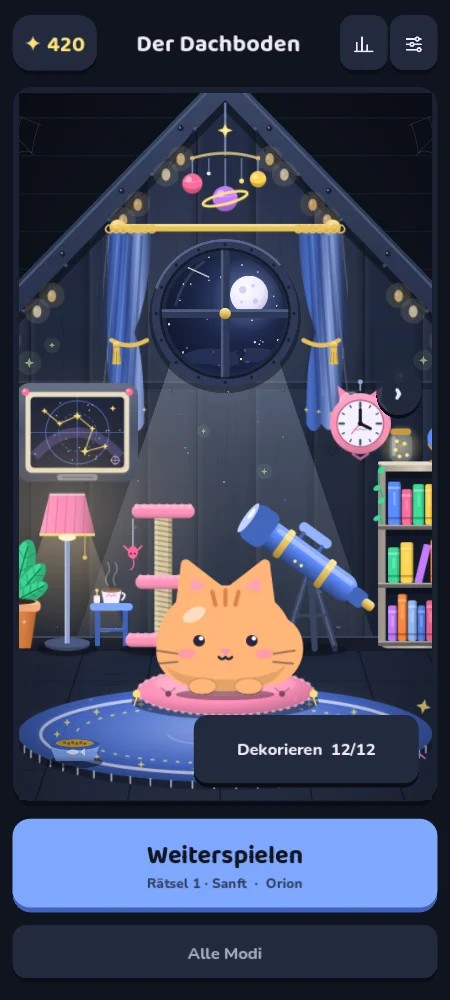 Home screen: Miso in the attic